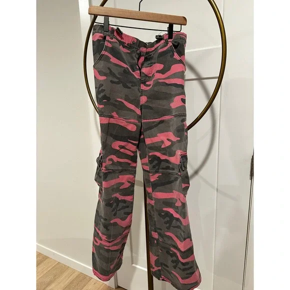 Y2K Fashion Nova Kids Pink Grey Camo Cargo Pants Girls Size 16 - Picture 2 of 5